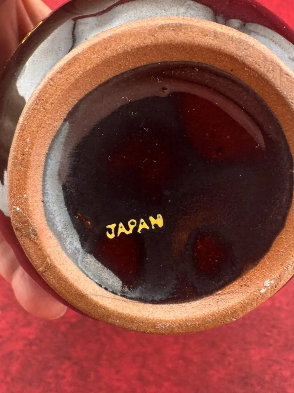 VINTAGE JAPANESE BROWN BETTY REDWARE  TEAPOT CERAMIC MORIAGE ENAMEL HAND PAINTED